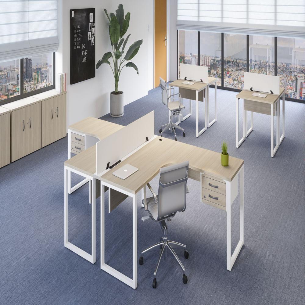 Mesa De Escritório Em L Pé Tubular Pe25 Em Mdp 155 X 155 X 60 Cm Cinza Com Base Cinza - 2