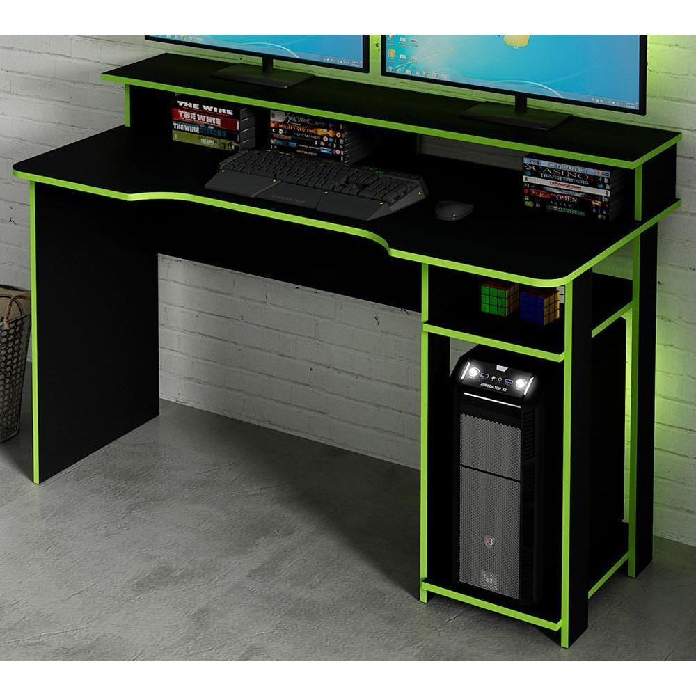 Mesa Para Computador Gamer Me4153 Preto Verde Preto Verde - 6