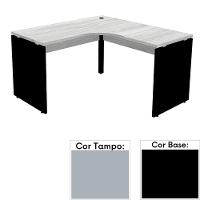 Mesa De Escritório Em L Pé Painel Pe25 Em Mdp 145 X 145 X 60 Cm Cinza Com Base Preta - 1