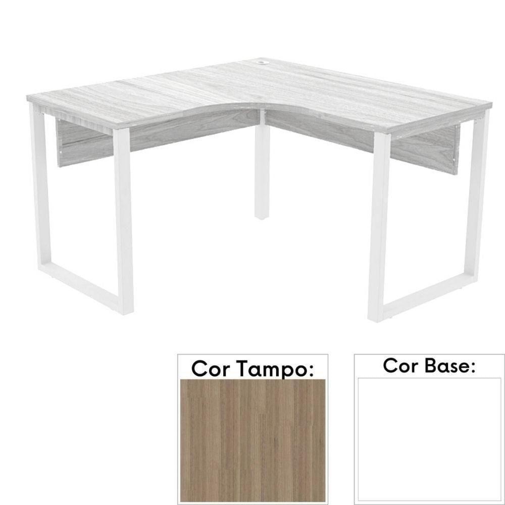 Mesa De Escritório Em L Pé Tubular Pe25 Em Mdp 155 X 155 X 60 Cm Cor Noce Naturalle E Base Branca - 1