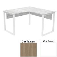 Mesa De Escritório Em L Pé Tubular Pe25 Em Mdp 155 X 155 X 60 Cm Cor Noce Naturalle E Base Branca - 1