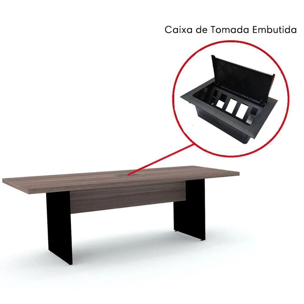 Mesa De Reunião Com Caixa De Tomada Retangular 200 X 90 Cm Pé Painel Pe40 Em Mdp Walnut Base Preta - 2