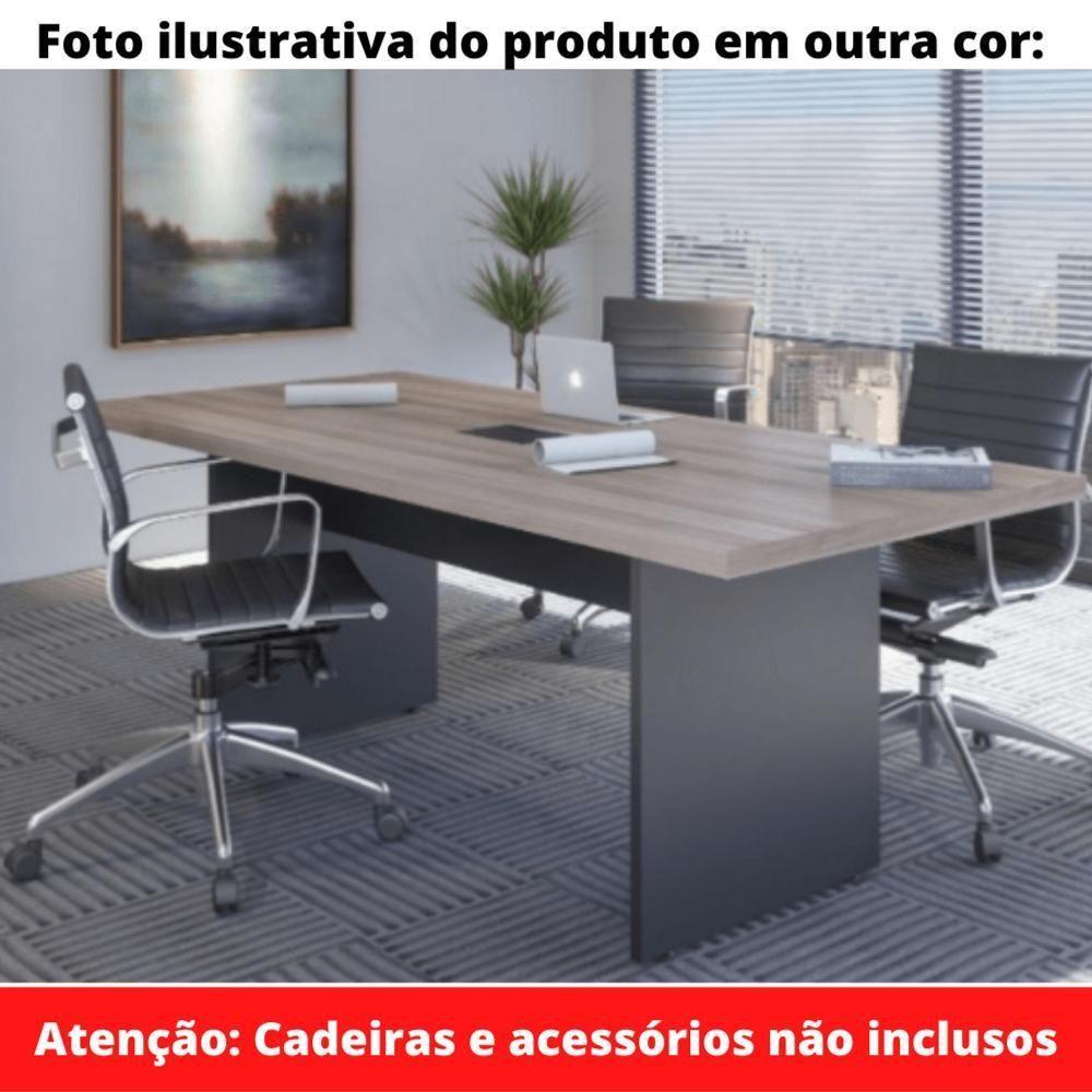 Mesa De Reunião Com Caixa De Tomada Retangular 200 X 90 Cm Pé Painel Pe40 Em Mdp Walnut Base Preta - 3