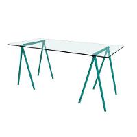 Escrivaninha De Vidro Itaim Cavalete Base Ferro Azul Turquesa - Cor: Branco - 1