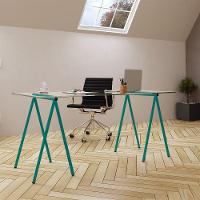 Escrivaninha De Vidro Itaim Cavalete Base Ferro Azul Turquesa - Cor: Branco - 2