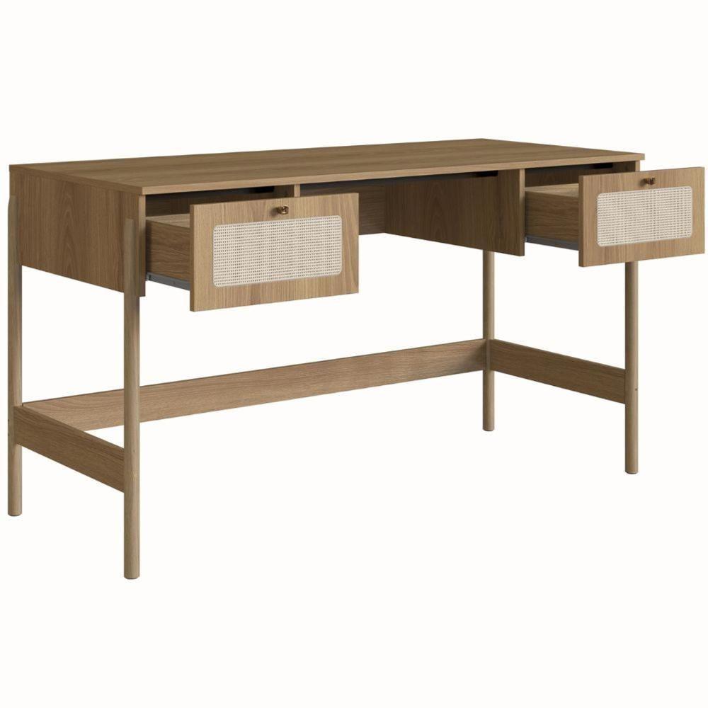Escrivaninha Oslo Artesano 139 Cm (largura) Em Mdp Palha Natural Cor Mel Base Madeira - 2