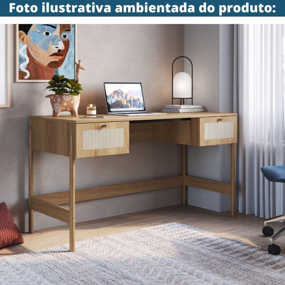 Escrivaninha Oslo Artesano 139 Cm (largura) Em Mdp Palha Natural Cor Mel Base Madeira - 4