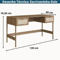 Escrivaninha Oslo Artesano 139 Cm (largura) Em Mdp Palha Natural Cor Mel Base Madeira - 3