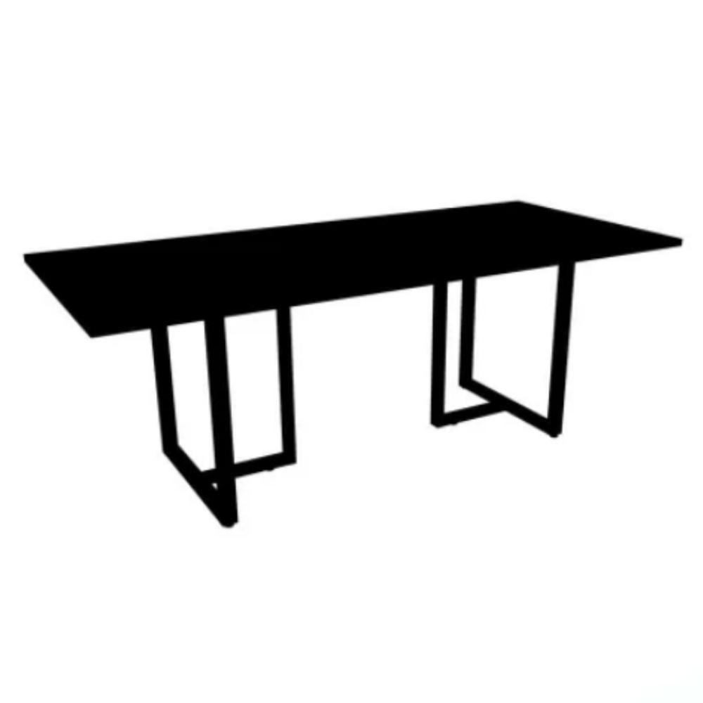 Mesa De Reunião Com Caixa De Tomada Retangular 260 X 120 Cm Pé Tubular Pe25 Mdp Preta Base Preta - 1