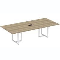 Mesa De Reunião Com Caixa De Tomada 260 X 120 Cm Pé Tubular Pe25 Mdp Noce Naturalle Branco - 1