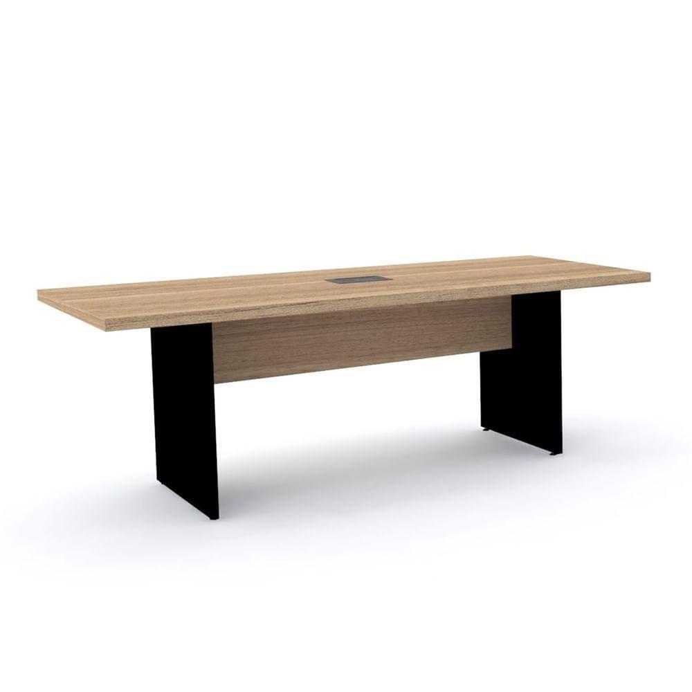 Mesa De Reunião Com Caixa De Tomada 200 X 90 Cm Pé Painel Pe40 Em Mdp Noce Naturalle Base Preta - 1