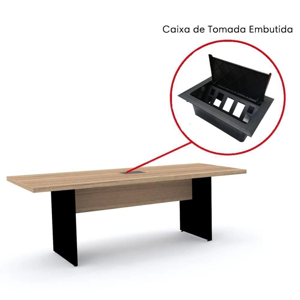 Mesa De Reunião Com Caixa De Tomada 200 X 90 Cm Pé Painel Pe40 Em Mdp Noce Naturalle Base Preta - 2