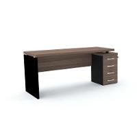 Mesa Pé Painel Com Gaveteiro 4 Gavetas Pe40 Em Mdp 164 X 60 Cm Walnut Base Preta - 1