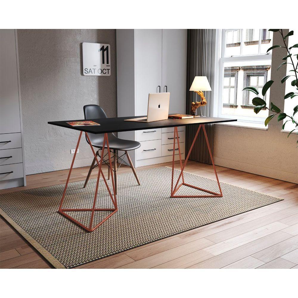 Escrivinha Mesa Bela Vista Cobre E Tampo Preto - Cor: Preto - 2