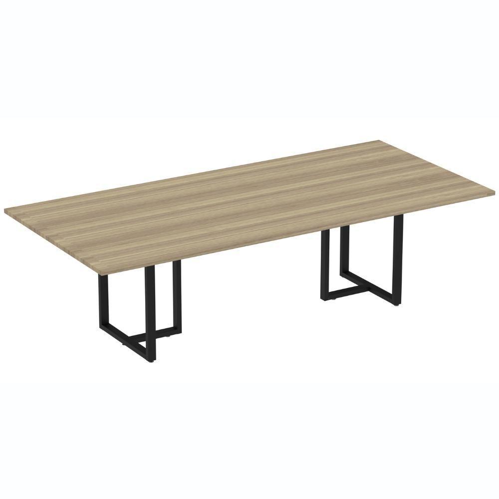 Mesa De Reunião Retangular 260 X 120 Cm Pé Tubular Pe25 Em Mdp Noce Naturalle Base Preta - 1