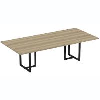 Mesa De Reunião Retangular 260 X 120 Cm Pé Tubular Pe25 Em Mdp Noce Naturalle Base Preta - 1