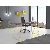 Escrivaninha Bela Vista Cavalete Tampo Imbuia Base Ferro Amarelo - Cor: Marrom - 2