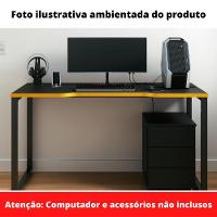 Mesa Gamer Retangular Home Office 134 X 60 Cm Pé Tubular Preto Com Borda Amarela - 2