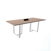 Mesa De Reunião Com Caixa De Tomada 200 X 90 Cm Pé Tubular Pe25 Em Mdp Noce Naturalle Base Branca - 1
