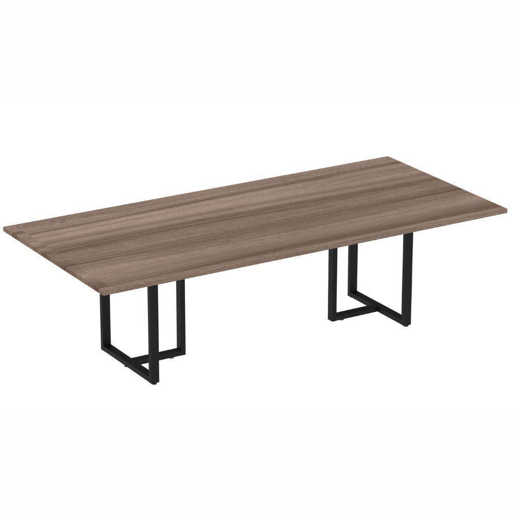 Mesa De Reunião Retangular 260 X 120 Cm Pé Tubular Pe25 Em Mdp Walnut Base Preto - 1