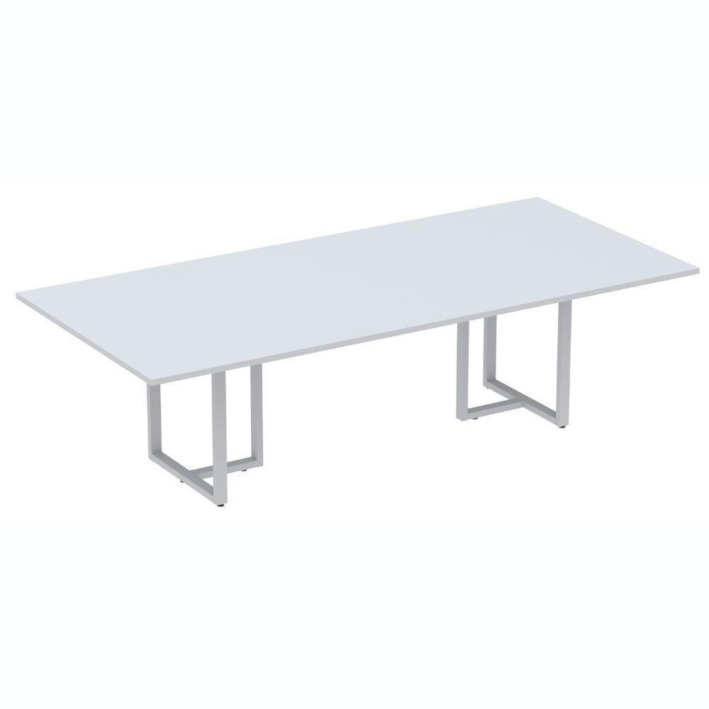 Mesa De Reunião Retangular 260 X 120 Cm Pé Tubular Pe25 Em Mdp Cinza Base Cinza - 1