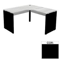 Mesa De Escritório Em L Pé Painel Pe25 Em Mdp 145 X 145 X 60 Cm Preta Com Base Preta - 1
