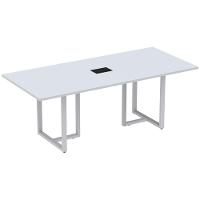 Mesa De Reunião Com Caixa De Tomada Retangular 260 X 120 Cm Pé Tubular Pe25 Mdp Branca Base Branca - 1