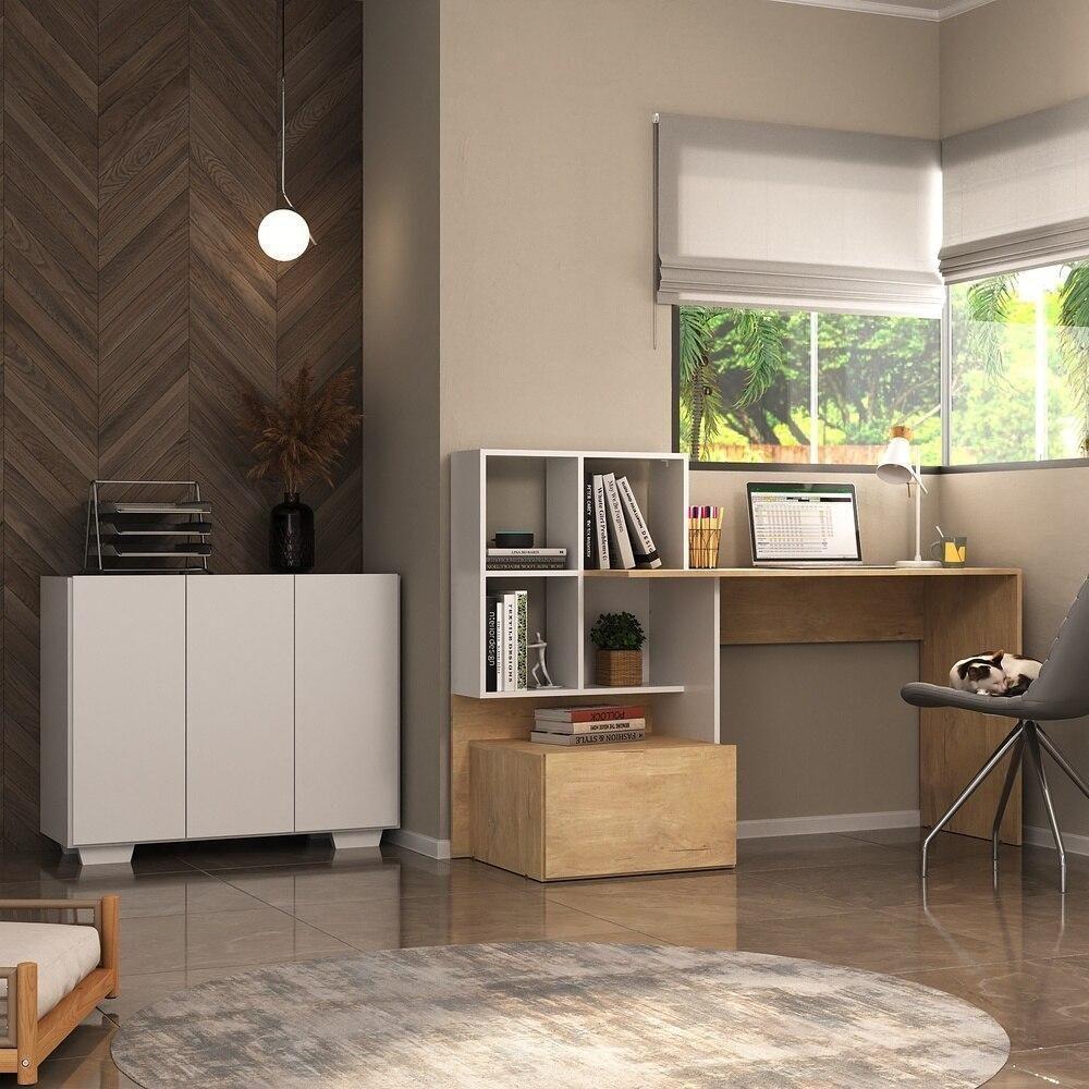 Conjunto Escritório Escrivaninha E Balcão 3 Portas Multimóveis Mp7007 Rustic/branco Rustic/branco - 2