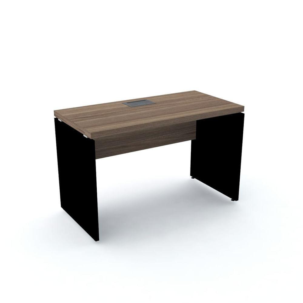 Mesa De Escritório Pé Painel Com Caixa De Tomada Pe40 Em Mdp 134 X 60 Cm Walnut Base Preta - 1