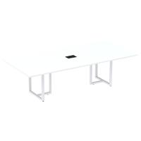 Mesa De Reunião Com Caixa De Tomada Retangular 200 X 90 Cm Pé Tub Pe25 Em Mdp Branco Base Branca - 1