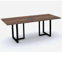Mesa De Reunião Com Caixa De Tomada Retangular 200 X 90 Cm Pé Tubular Pe40 Em Mdp Walnut Base Preta - 1
