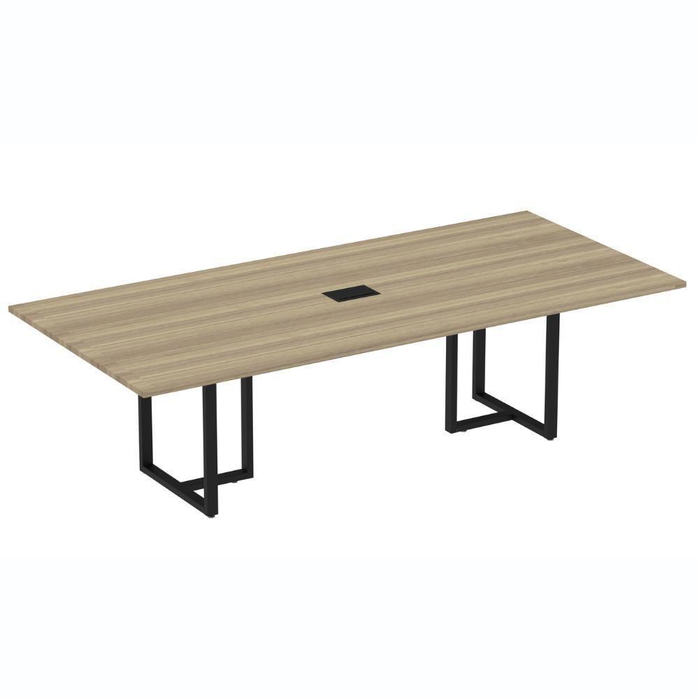 Mesa De Reunião Com Caixa De Tomada 260 X 120 Cm Pé Tubular Pe25 Mdp Noce Naturalle Preto - 1