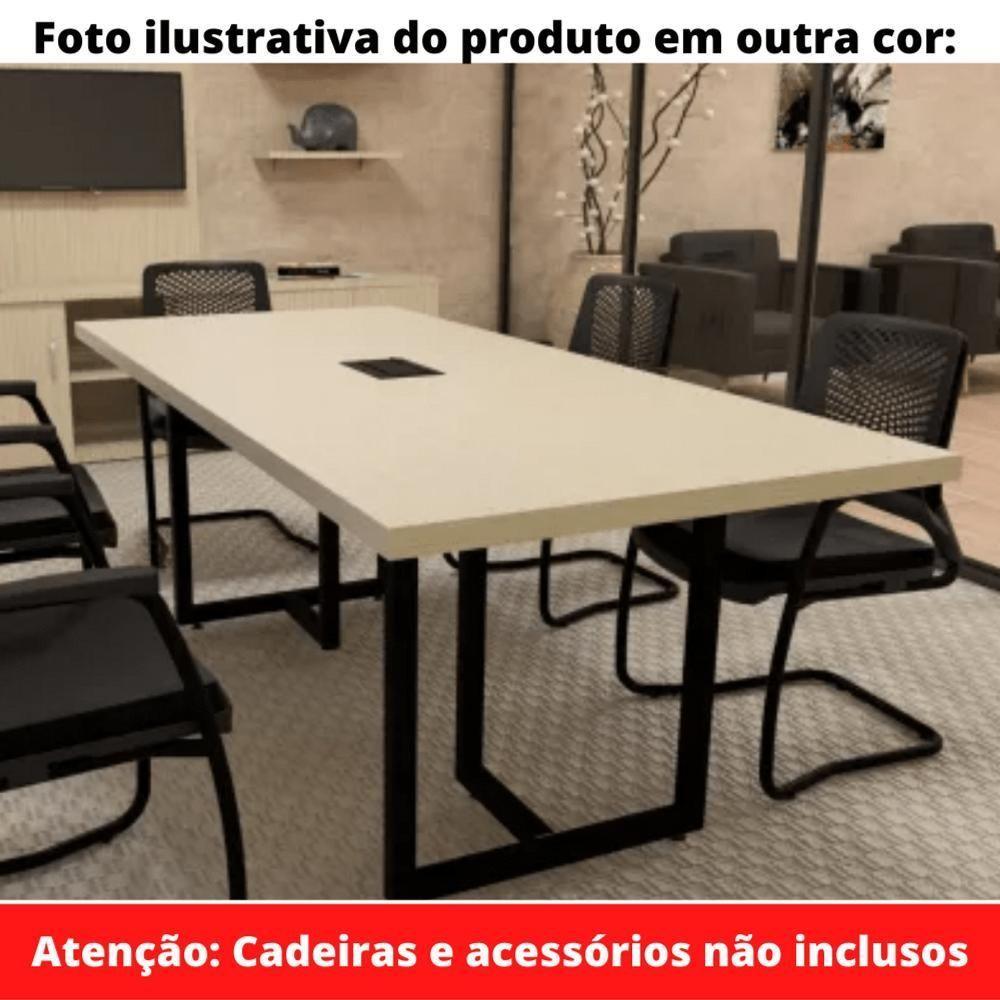 Mesa De Reunião Com Caixa De Tomada 260 X 120 Cm Pé Tubular Pe25 Mdp Noce Naturalle Preto - 4