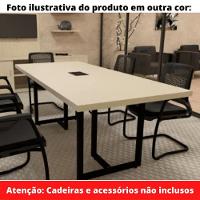 Mesa De Reunião Com Caixa De Tomada 260 X 120 Cm Pé Tubular Pe25 Mdp Noce Naturalle Preto