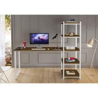 Escrivaninha Com Estante 4 Prateleiras Klm Móveis Amadeirado Com Branco - 3