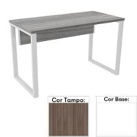 Mesa De Escritório Pé Tubular Pe25 Em Mdp 150 X 60 Cm Cor Walnut E Base Branca - 1