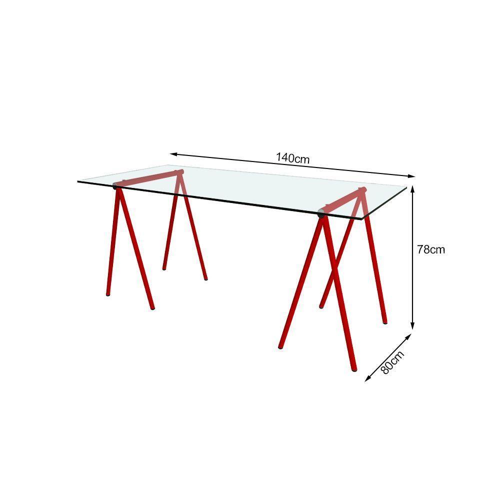 Escrivaninha De Vidro Itaim Cavalete Base Ferro Vermelho - Cor: Branco - 3