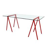 Escrivaninha De Vidro Itaim Cavalete Base Ferro Vermelho - Cor: Branco - 1