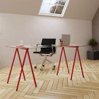 Escrivaninha De Vidro Itaim Cavalete Base Ferro Vermelho - Cor: Branco - 2