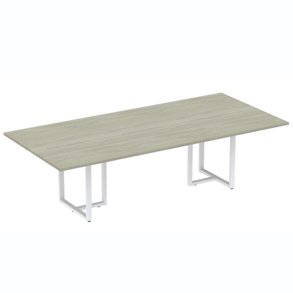 Mesa De Reunião Retangular 260 X 120 Cm Pé Tubular Pe25 Em Mdp Noce Naturalle Base Branca - 1
