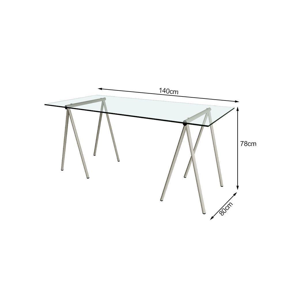 Escrivaninha De Vidro Itaim Cavalete Base Ferro Branco - Cor: Branco - 1