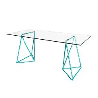 Escrivaninha De Vidro Bela Vista Cavalete Base Ferro Azul Turquesa - Cor: Branco - 1