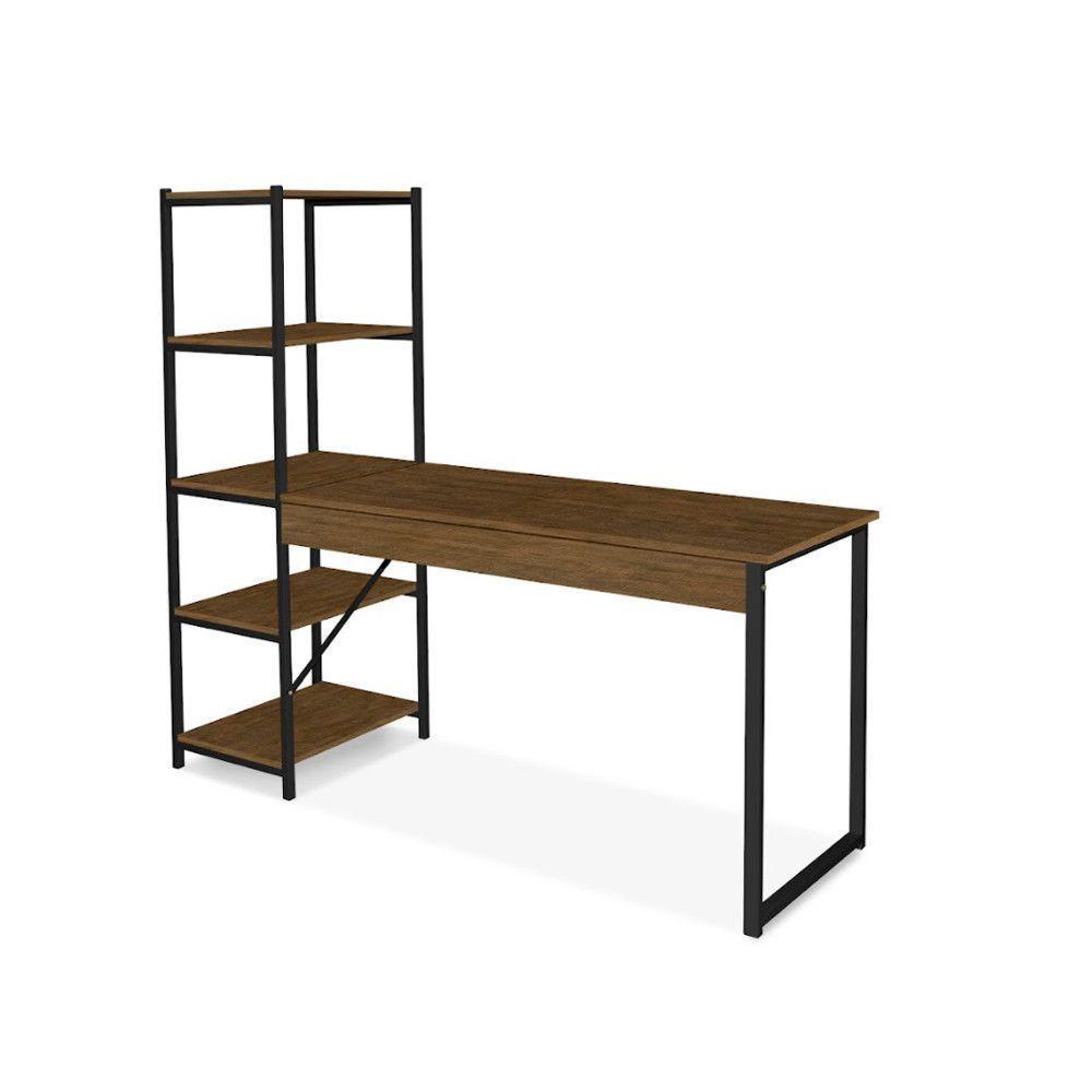 Escrivaninha Com Estante 4 Prateleiras Klm Móveis Amadeirado Com Preto - 1