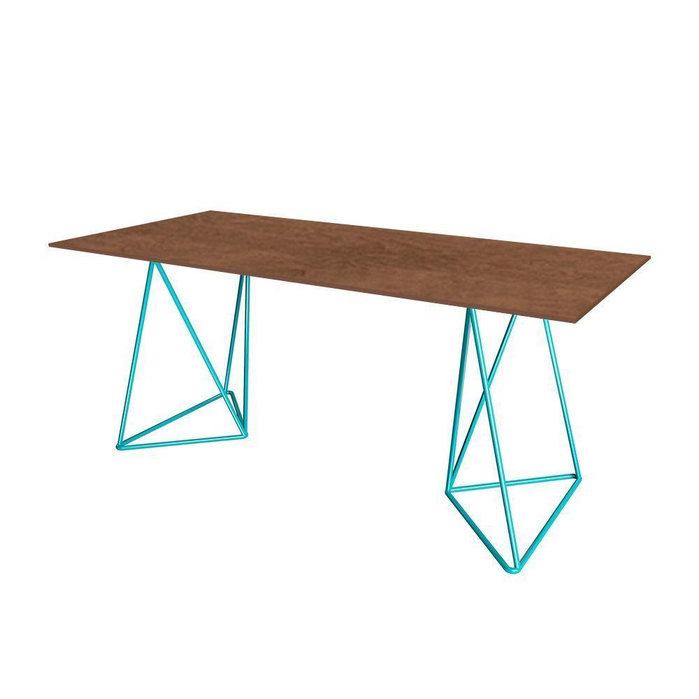 Escrivaninha Bela Vista Cavalete Tampo Imbuia Base Ferro Azul Turquesa - Cor: Marrom - 1