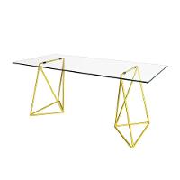 Escrivaninha De Vidro Bela Vista Cavalete Base Ferro Amarelo - Cor: Branco - 1