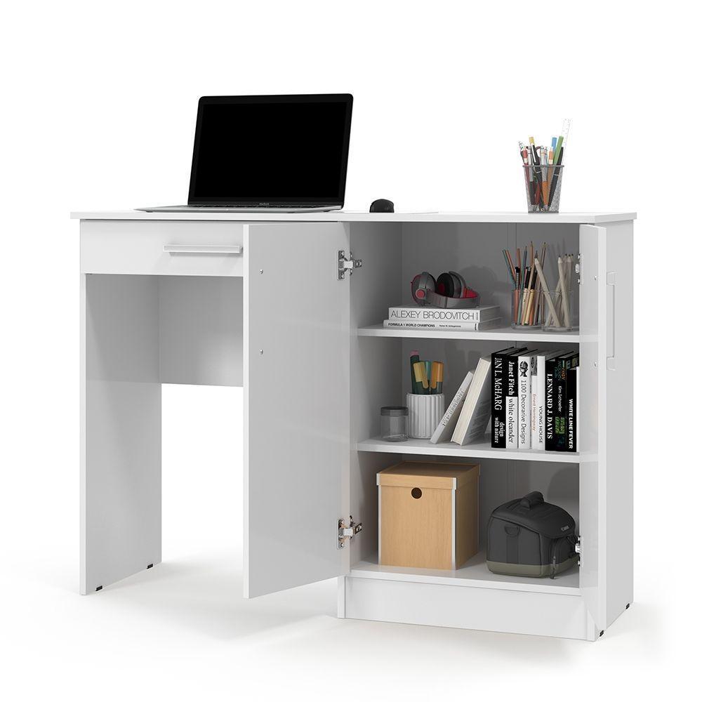 Mesa Computador Com Portas E Gavetas Space Branco - 6