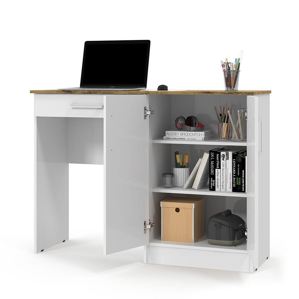 Mesa Computador Com Portas E Gavetas Space Branco nature - 5