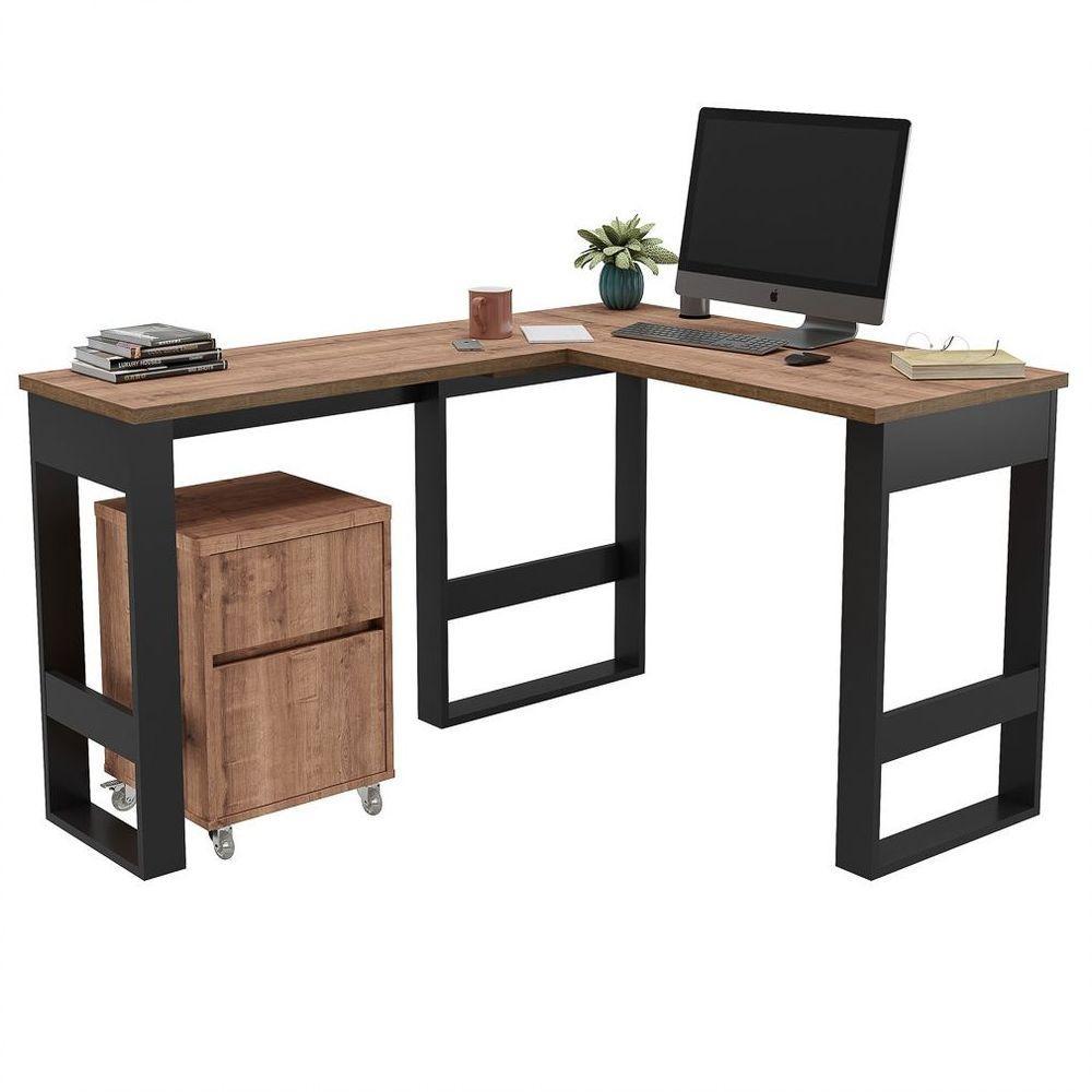 Mesa Para Computador Em L Com Armário Baixo Chess F04 Preto/Solanum - Mpozenato - 1