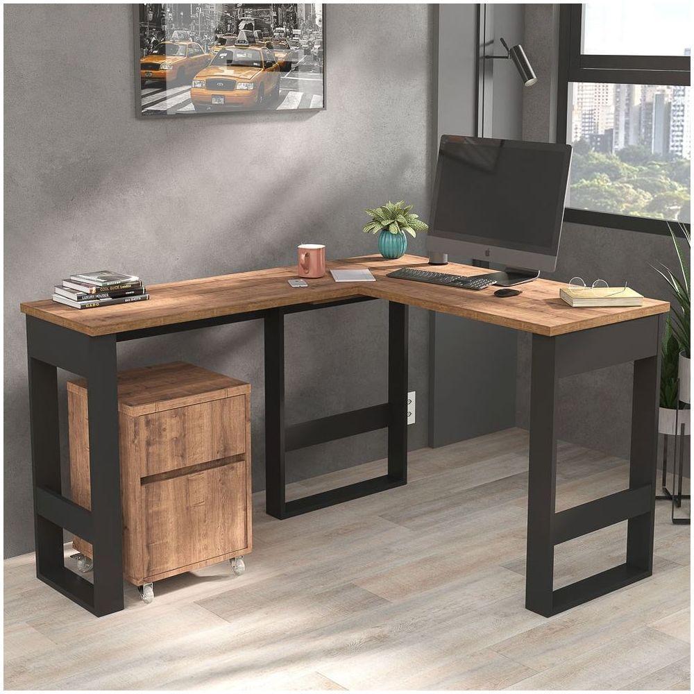 Mesa Para Computador Em L Com Armário Baixo Chess F04 Preto/Solanum - Mpozenato - 4