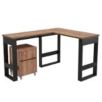 Mesa Para Computador Em L Com Armário Baixo Chess F04 Preto/Solanum - Mpozenato - 3